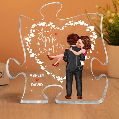 Hearts Embracing Hugging Doll Couple Personalized Acrylic Puzzle Plaque