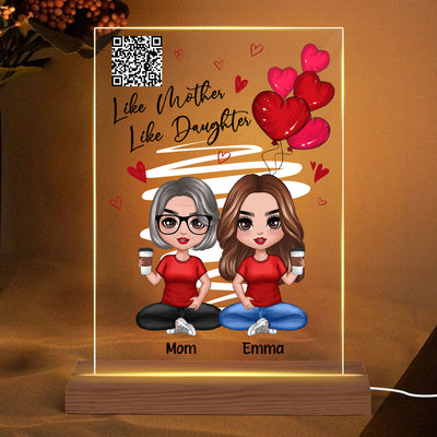 Red Hearts Favorite Song Scannable QR Code Like Mother Like Daughters Doll Mom And Daughters Sitting Personalized Rectangle Acrylic Plaque LED Night Light