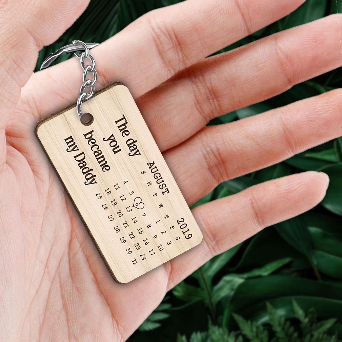 The Day You Became My Daddy Personalized Wooden Keychain