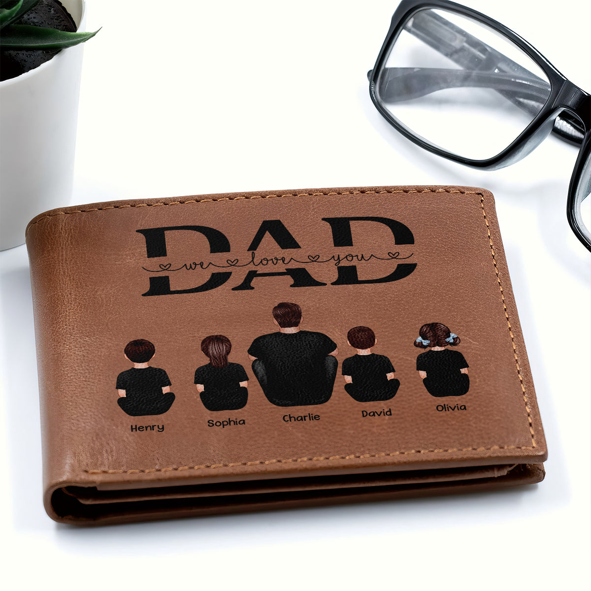 Dad We Love You Personalized Printed Leather Wallet, Gift For Husband, Dad