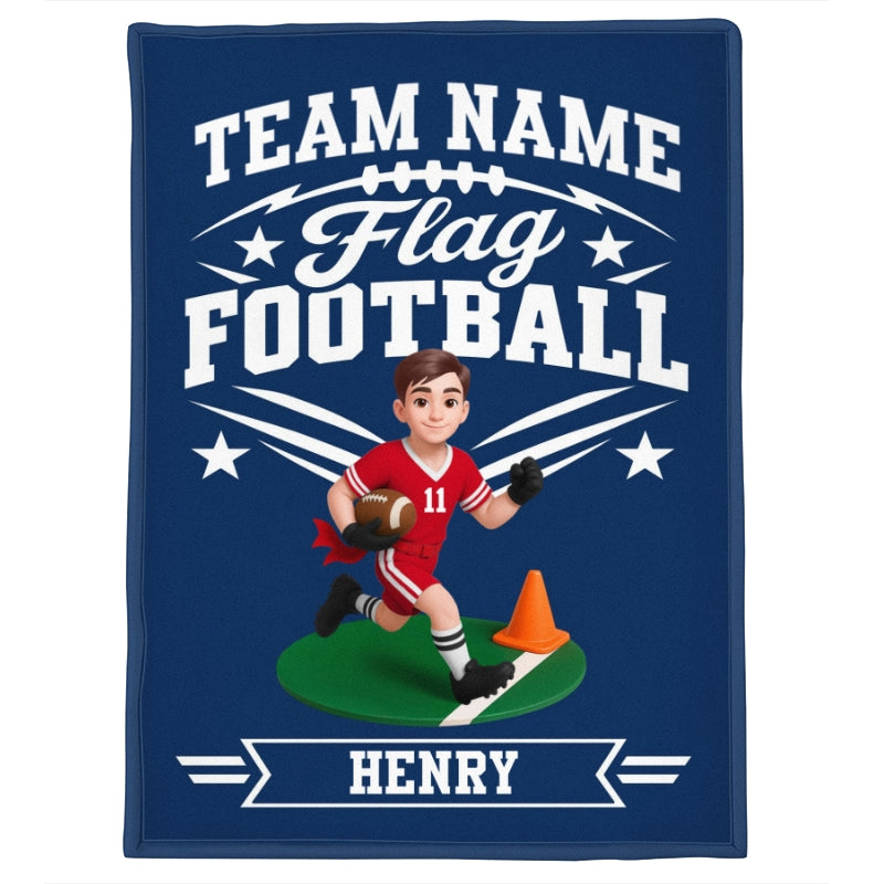 Flag Football Player Custom Name And Team Name - Personalized Fleece Blanket - Christmas Gift For Flag Football Players, Grandson, Son, Granddaughter, Daughter