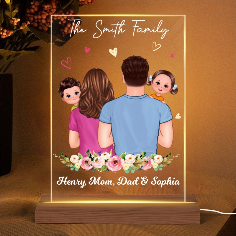 Family Dad Mom Carrying On Kids Personalized Acrylic LED Night Light
