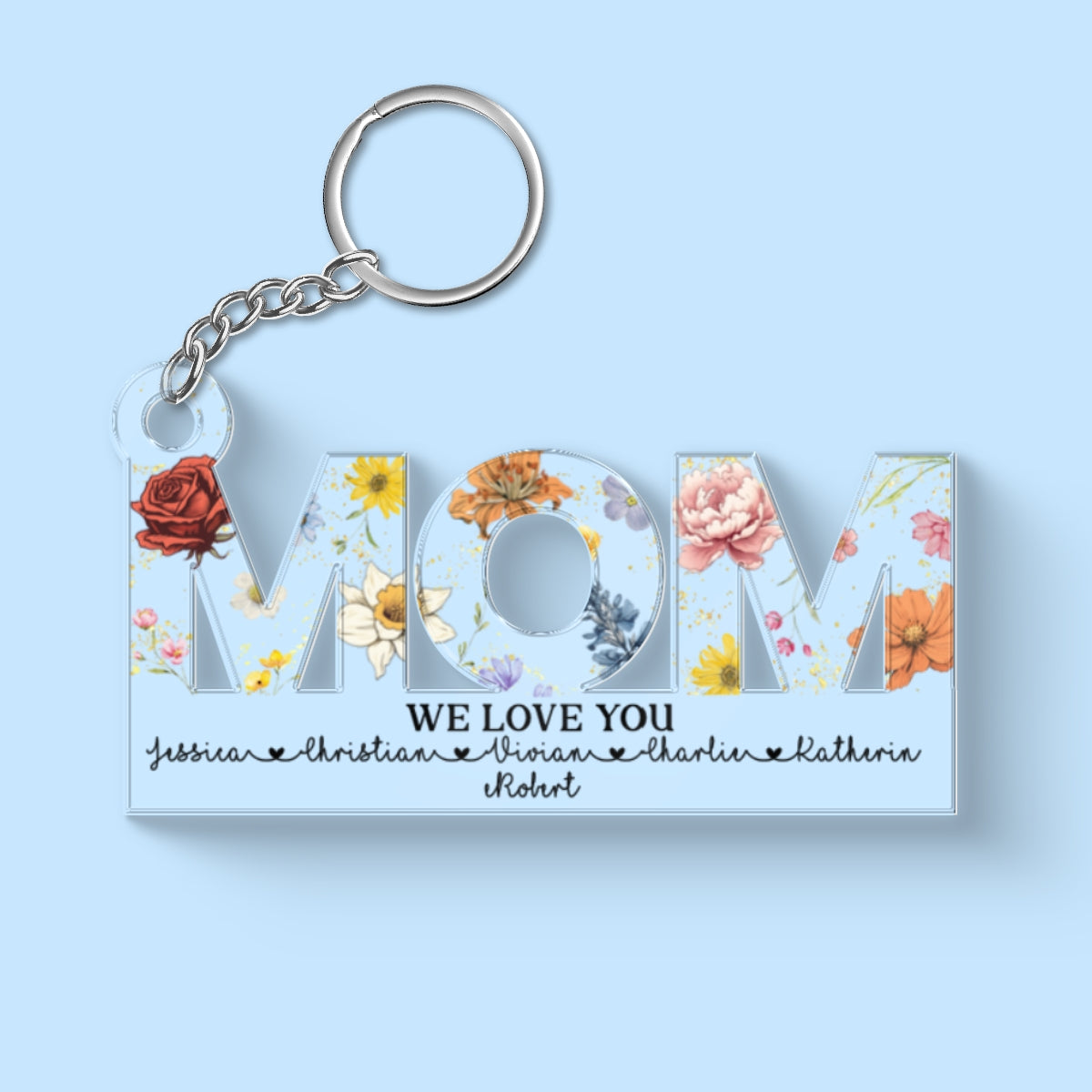 Mom Birth Month Flower Personalized Acrylic Keychain, Gift For Mom