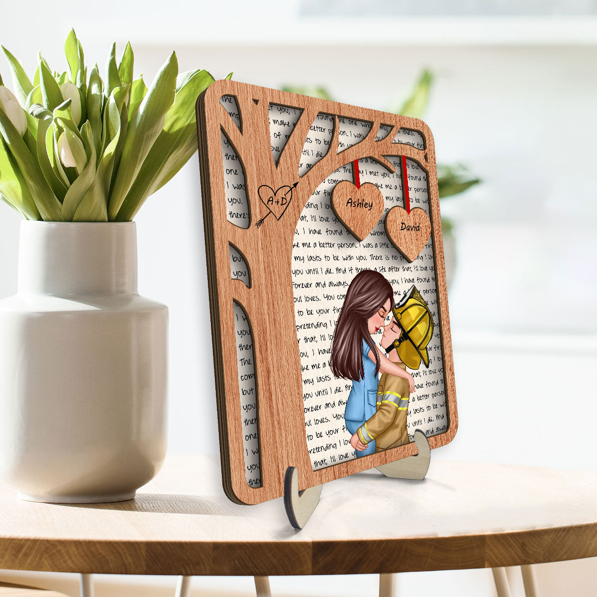 Couple Under Tree Love Valentine‘s Day Gifts by Occupation Gift For Her Gift For Him Firefighter, Nurse, Police Officer Personalized 2-Layer Wooden Plaque