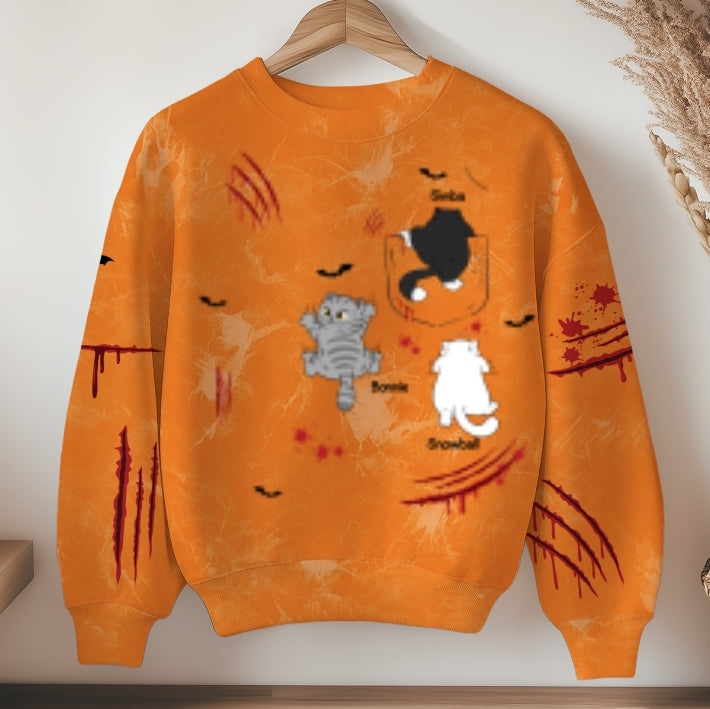 Spooky Cats Crawling Personalized Sweatshirt, Halloween Costume For Cat Lover