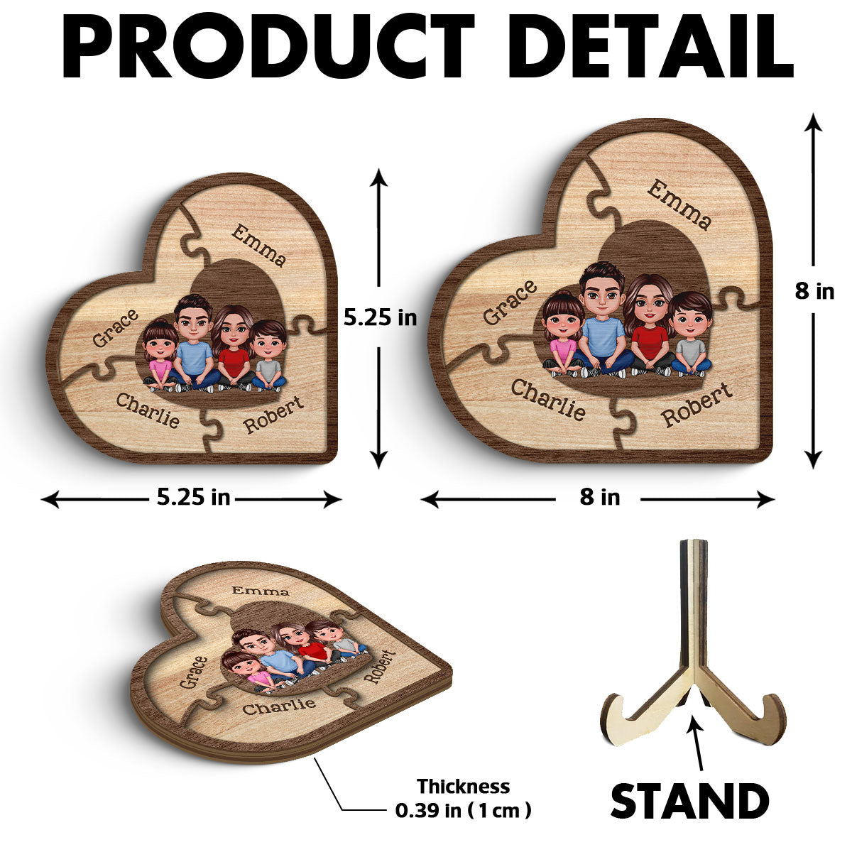 Puzzle Heart Together We Make A Family Personalized 2-Layer Wooden Plaque