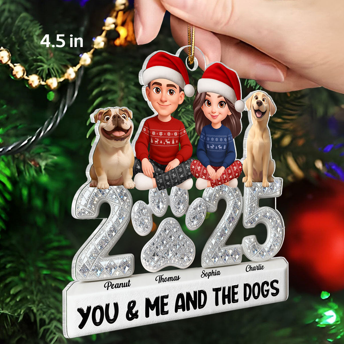 3D Shining Effect Christmas Couple You Me And The Dogs - Personalized Acrylic Ornament - Gift For Dog Lovers