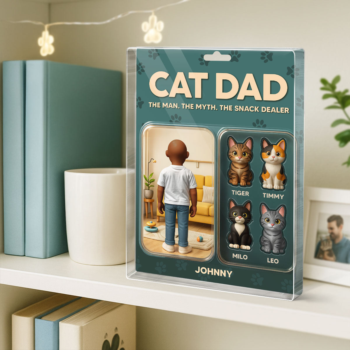 Cat Dad Cartoon Figures Style Personalized Acrylic Block Plaque, Father's Day Gift for Cat Lover