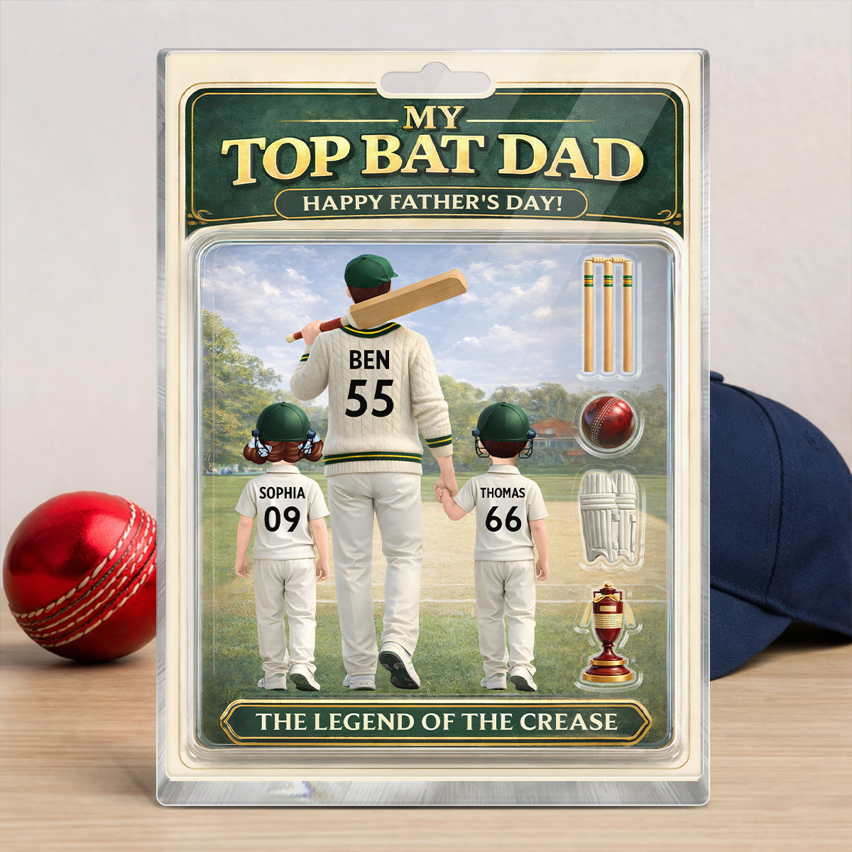 My Top Bat Dad Cricket - Personalised Acrylic Block Plaque - UK Father's Day Gift, Heartfelt Gift For Dad