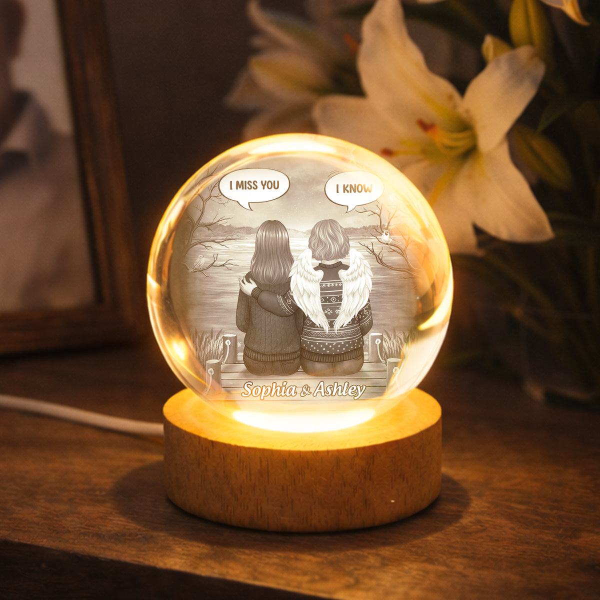 I Miss You Back View Memorial - Personalized Crystal Ball LED Night Light - Memorial Sympathy Gift