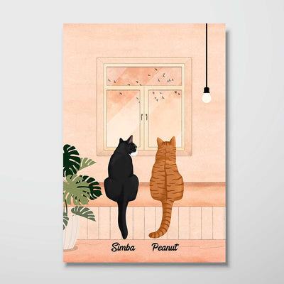Cat Portrait Print Looking At Birds Outside Window Personalized Poster