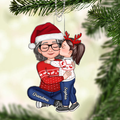 New Face Doll Grandkid Kissing Grandma Christmas Gift For Granddaughter Personalized Acrylic Ornament