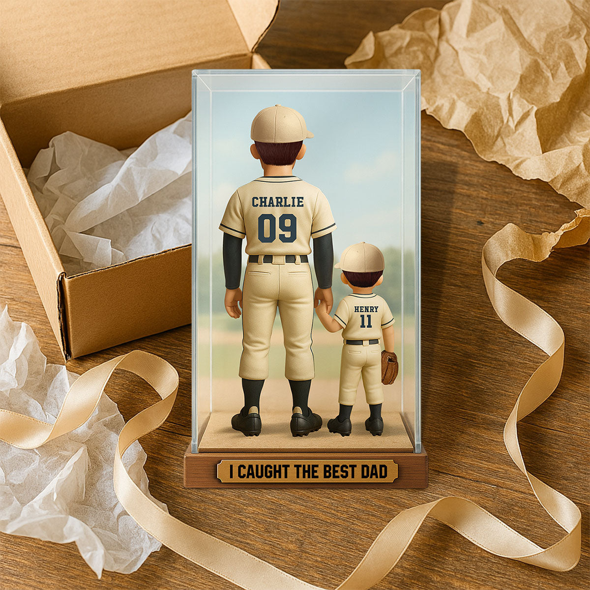 We Caught The Best Dad Baseball Dad & Kids In Display 3D Effect Personalized Acrylic Flat Block Plaque