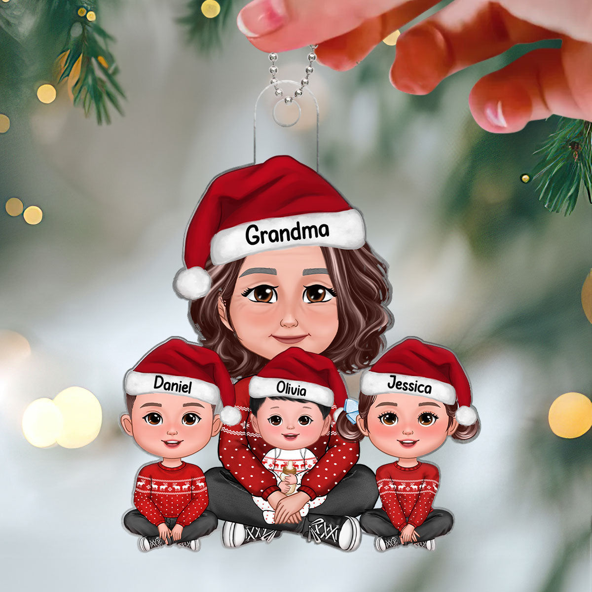 Grandma & Grandkids Sitting Crossed Legs Gift For Grandson Granddaughter - Personalized Ornament - Gift For Grandson Granddaughter