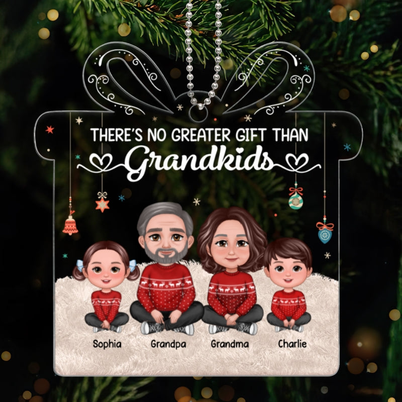 There‘s No Greater Gift Than Grandkids New Face Grandchildren Crossed Legs Sitting With Grandparents Personalized Gift Shaped Acrylic Ornament