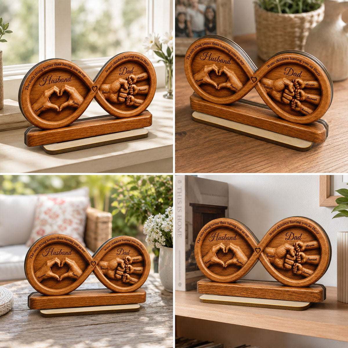 Infinity Love Husband And Dad Fist Bump 2D Flat - Personalized 2-Layered Wooden Plaque - Father's Day Gift For Dad, Husband