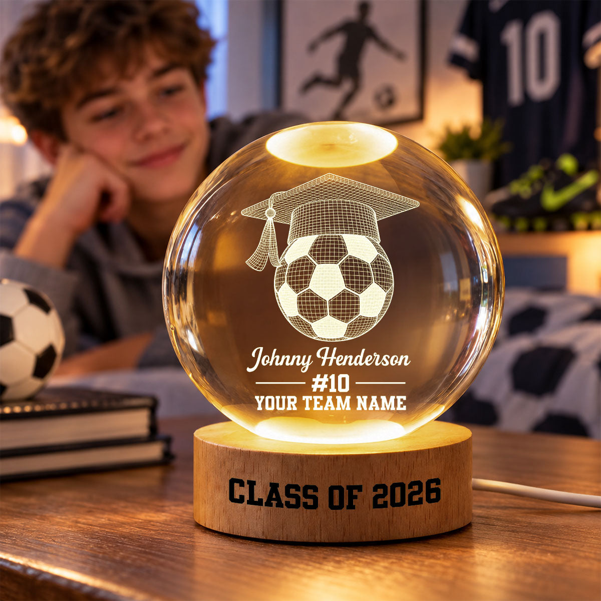 Trending Soccer Senior - Personalized Crystal Ball LED Night Light - Christmas Graduation Gift For Boy Girl Grandkids Senior