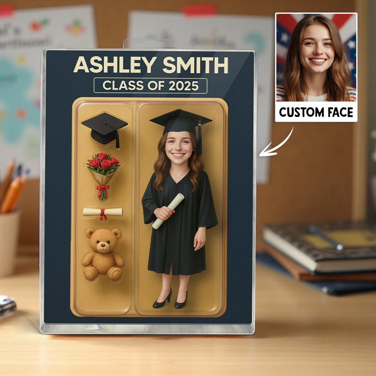 3D Effect Graduation Custom Figure Personalized Flat Rectangle Acrylic Block Plaque, Unique Keepsake, Graduation Gift [FEMALE version ONLY]