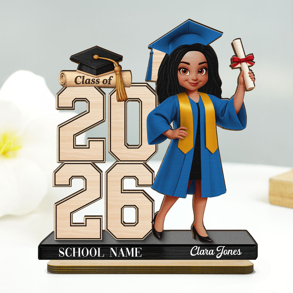 Class Of 2026 2027 Senior 2D Flat - Personalized 2-Layered Wooden Plaque - Graduation Gift For Graduates, Daughter, Son