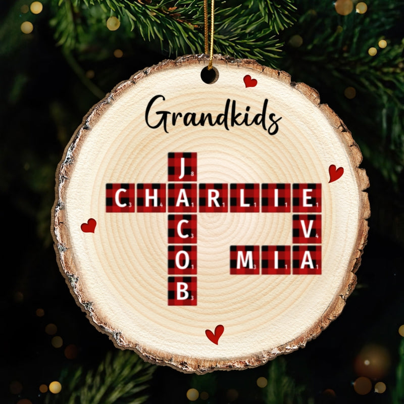 Family Unique Crossword Art Puzzle Checkered Pattern Personalized Wooden Ornament