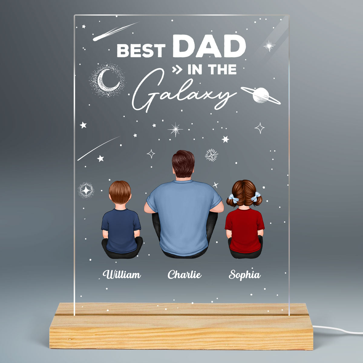 Best Dad In The Galaxy Personalized Rectangle Acrylic Plaque LED Night Light