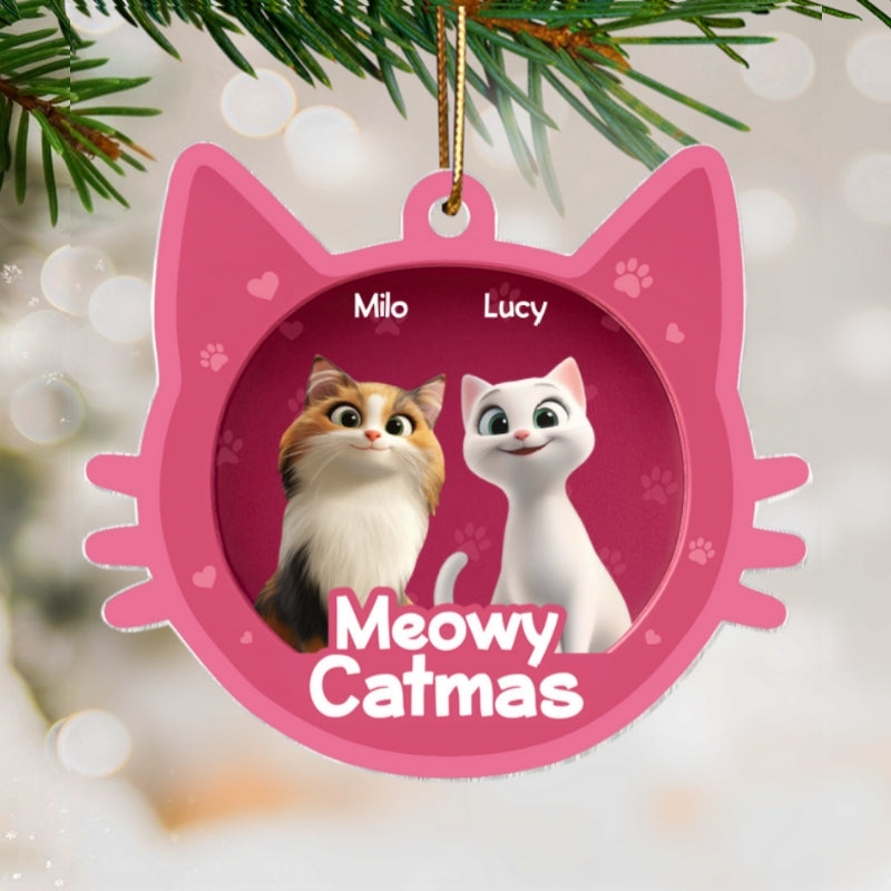 Meowy Catmas Cat Face 3D Effect Toy Box Personalized Acrylic Ornament, Christmas Gift for Cat Lovers