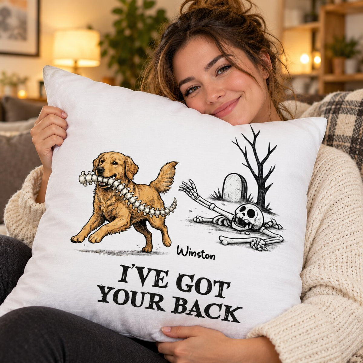 I've Got Your Back Dog Stealing Backbone - Personalized Pillow - Funny Halloween Gift For Dog Lovers