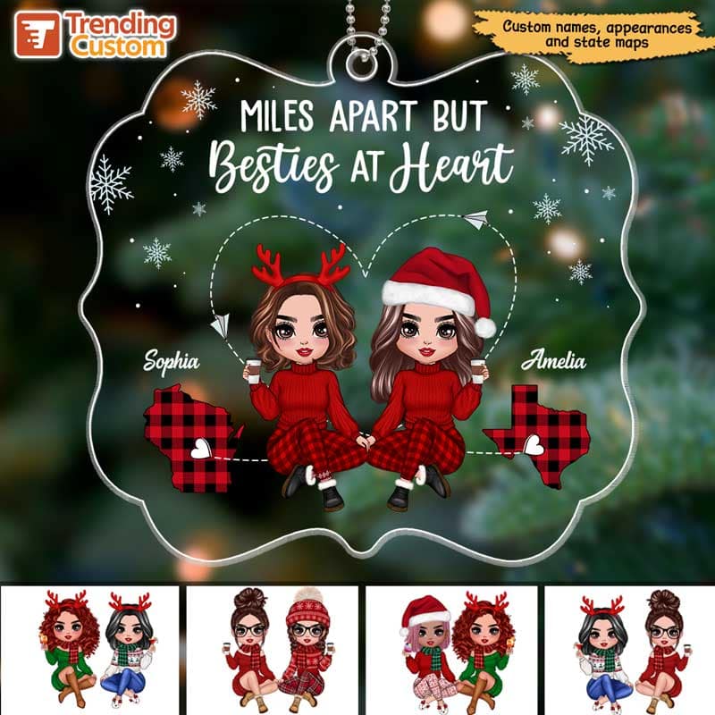 Long Distance Besties Christmas Doll Personalized Acrylic Ornament
