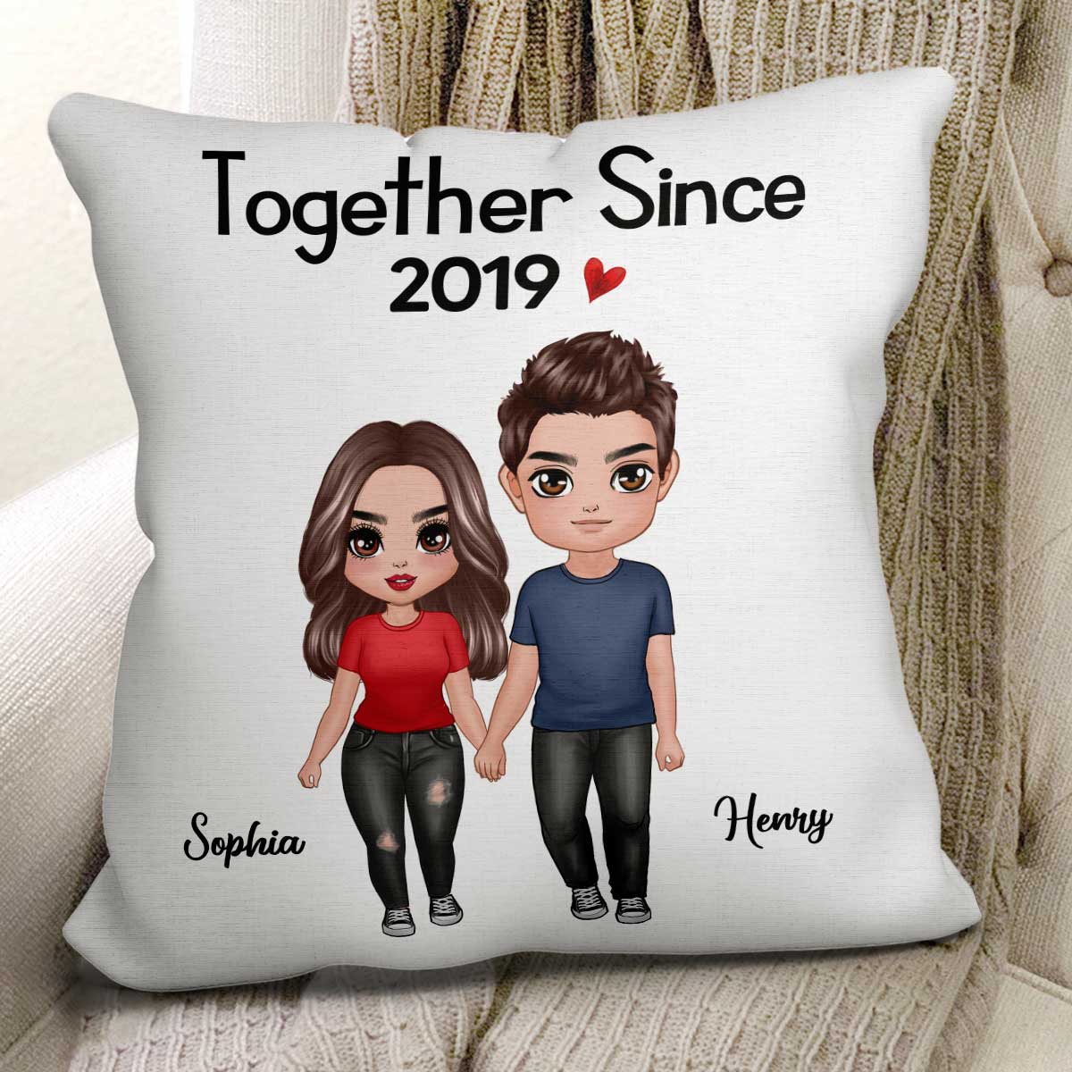 Doll Couple Standing Gift For Him For Her Personalized Pillow (Insert Included)