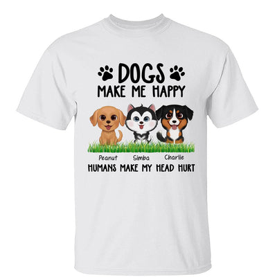 Watercolor Cute Dogs On Grass Dogs Make Me Happy Personalized Shirt
