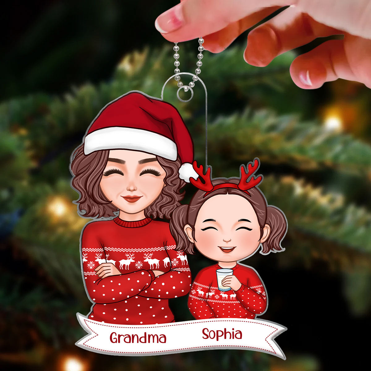 Pretty Grandma Grandkid Smiling Christmas Gift For Granddaughter Grandson Personalized Acrylic Ornament