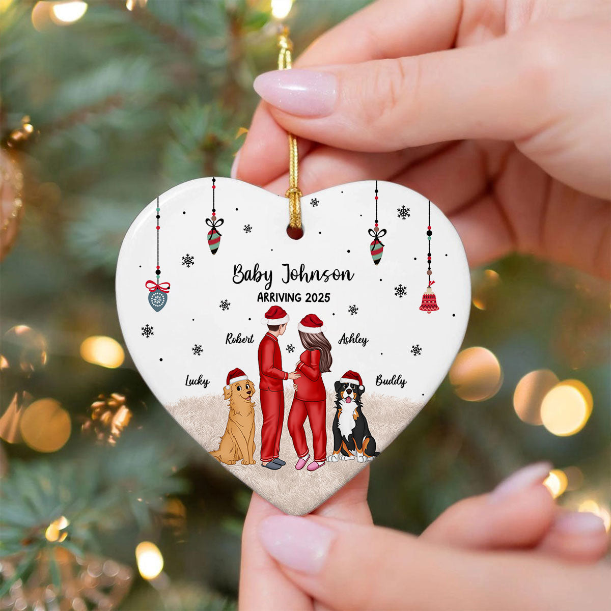Personalized Pregnancy Ornament, Expecting Family Christmas Personalized Heart Ceramic Ornament, New Mom Christmas Gift