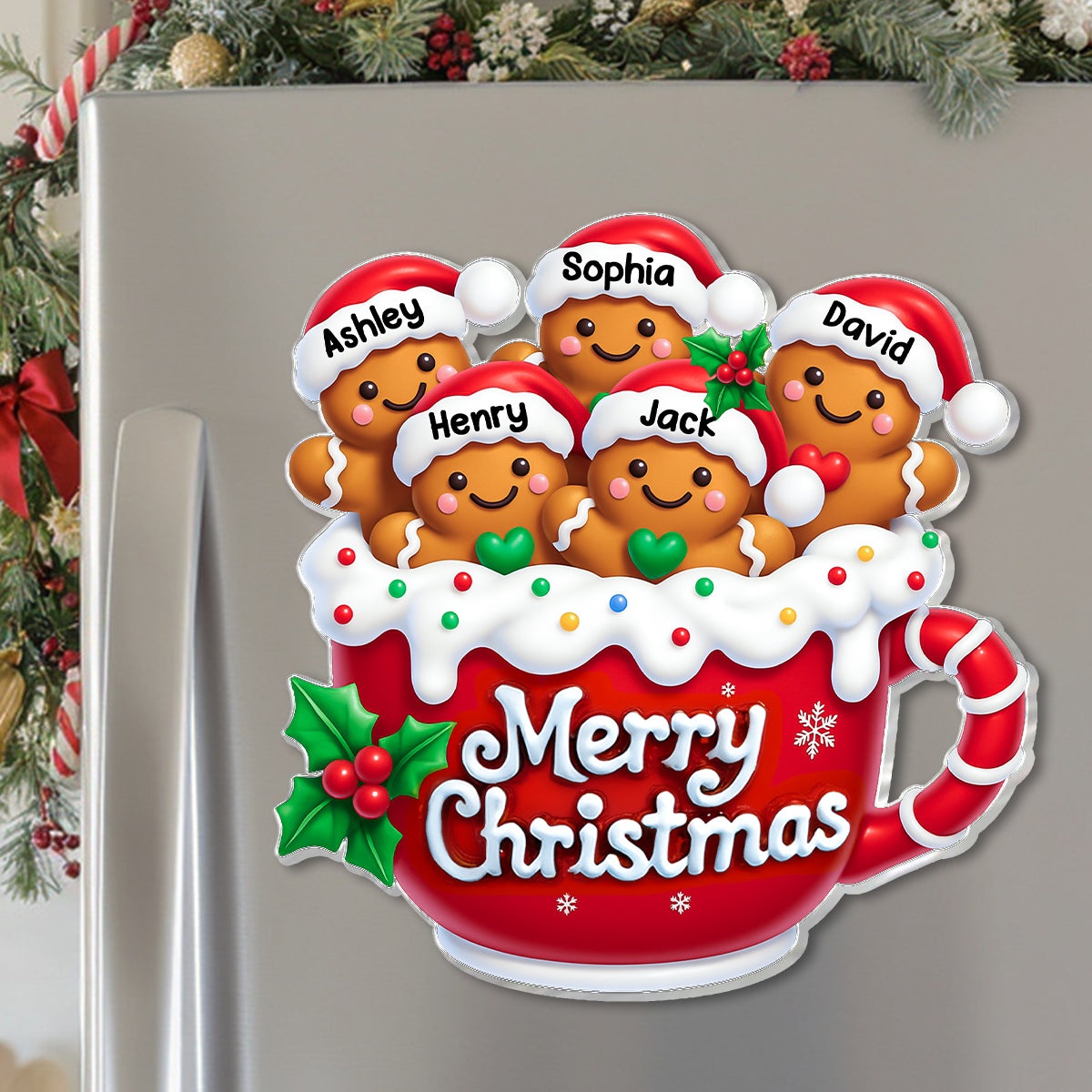 Merry Christmas Gingerbread Family Personalized Acrylic Fridge Magnet