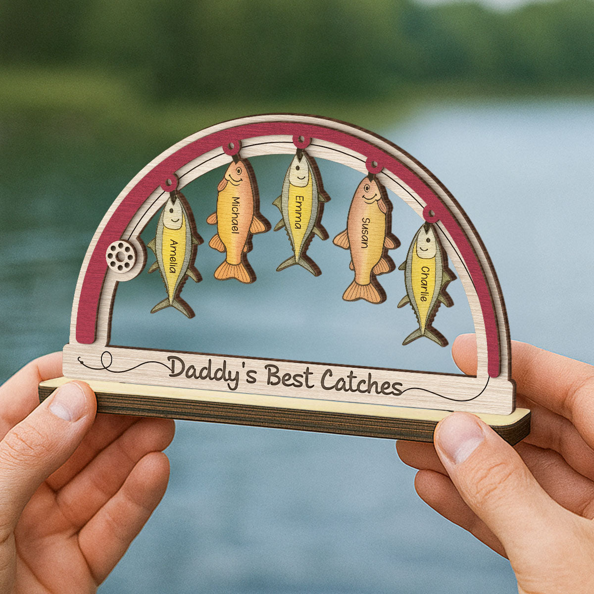 We're Hooked The Best Dad Grandpa Fishing Personalized 2-Layer Standing Wooden Plaque, Father's Day Gift For Dad, Gift for Husband