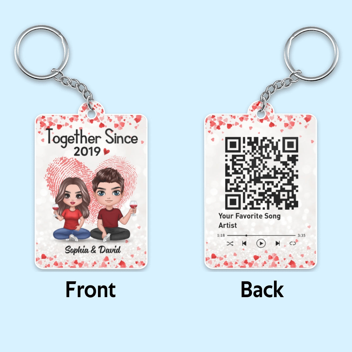 Fingerprint Doll Couple Sitting Favorite Song Scannable QR Code Personalized Acrylic Keychain