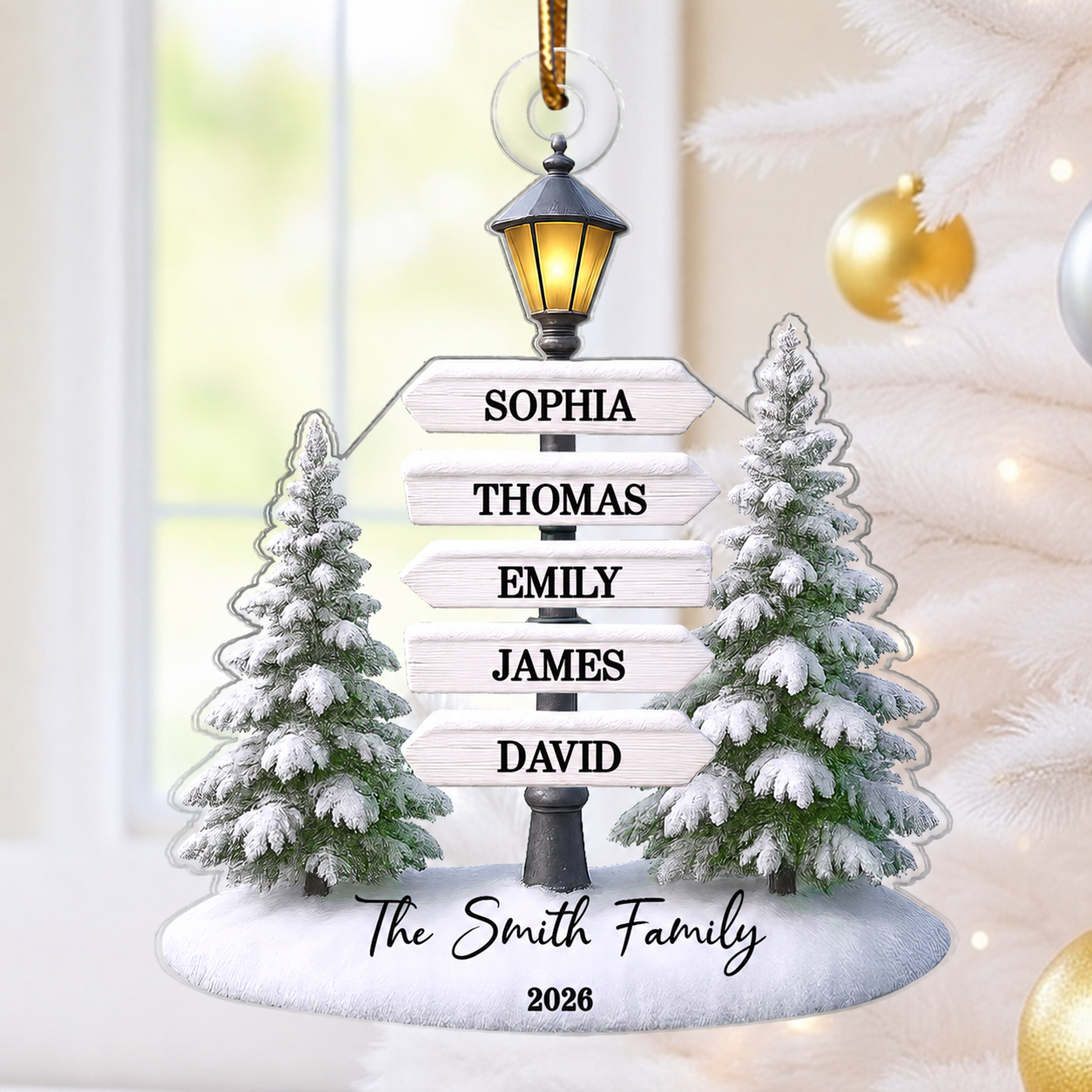 Christmas Family Lamp Posts Directional Signs - Personalized Acrylic Ornament - Gift For Family