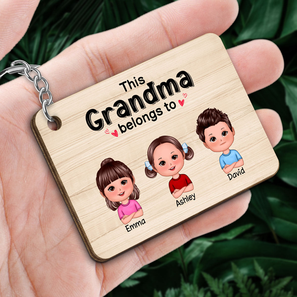 This Grandma Grandpa Dad Mom Belongs To Doll Kids Personalized Wooden Keychain