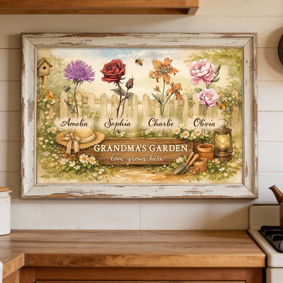 Cottagecore Style Grandma's Garden Birth Month Flowers - Personalized Poster - Mother's Day Gift For Grandma, Mom