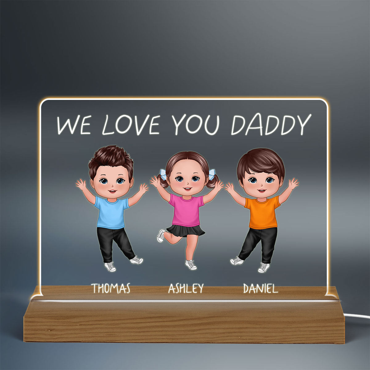 We Love You Daddy Grandpa Happy Doll Kids Father‘s Day Gift Personalized Custom Shape Acrylic Plaque Warm LED Night Light