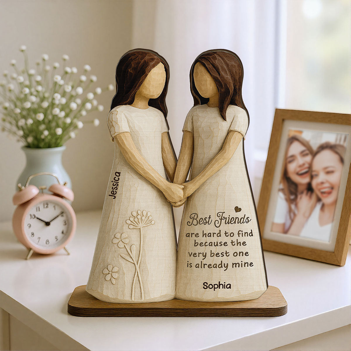 Best Friends Are Hard To Find 3D Effect - Personalized 2-Layered Wooden Plaque - Gift for Besties, Best Friends
