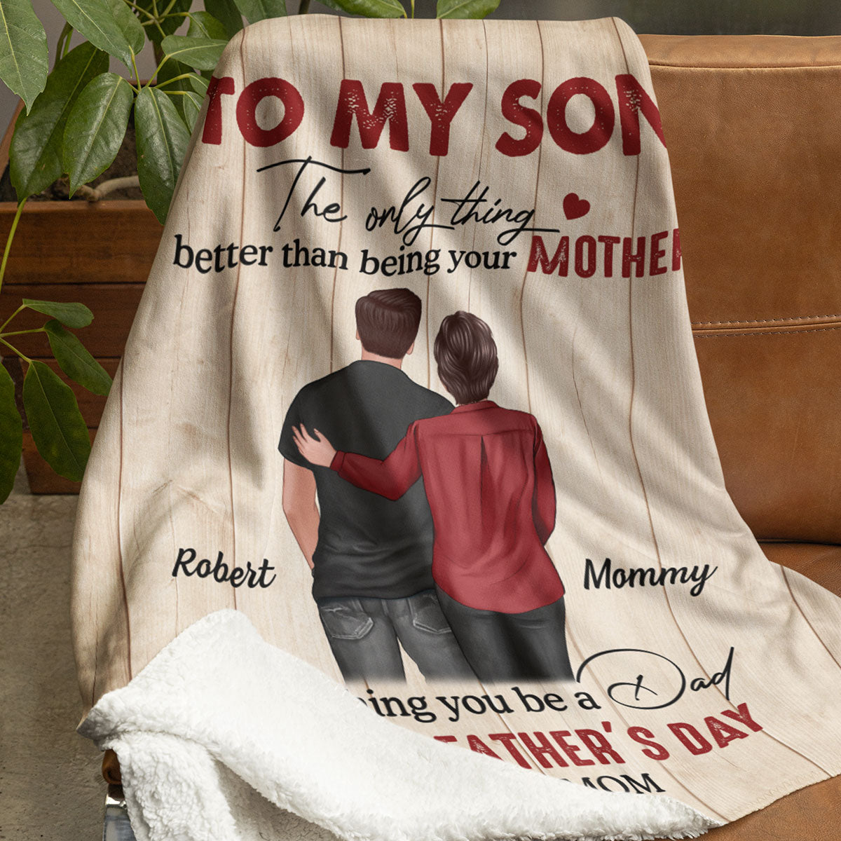 To My Son From Mom Happy Father‘s Day Back View Personalized Fleece Blanket