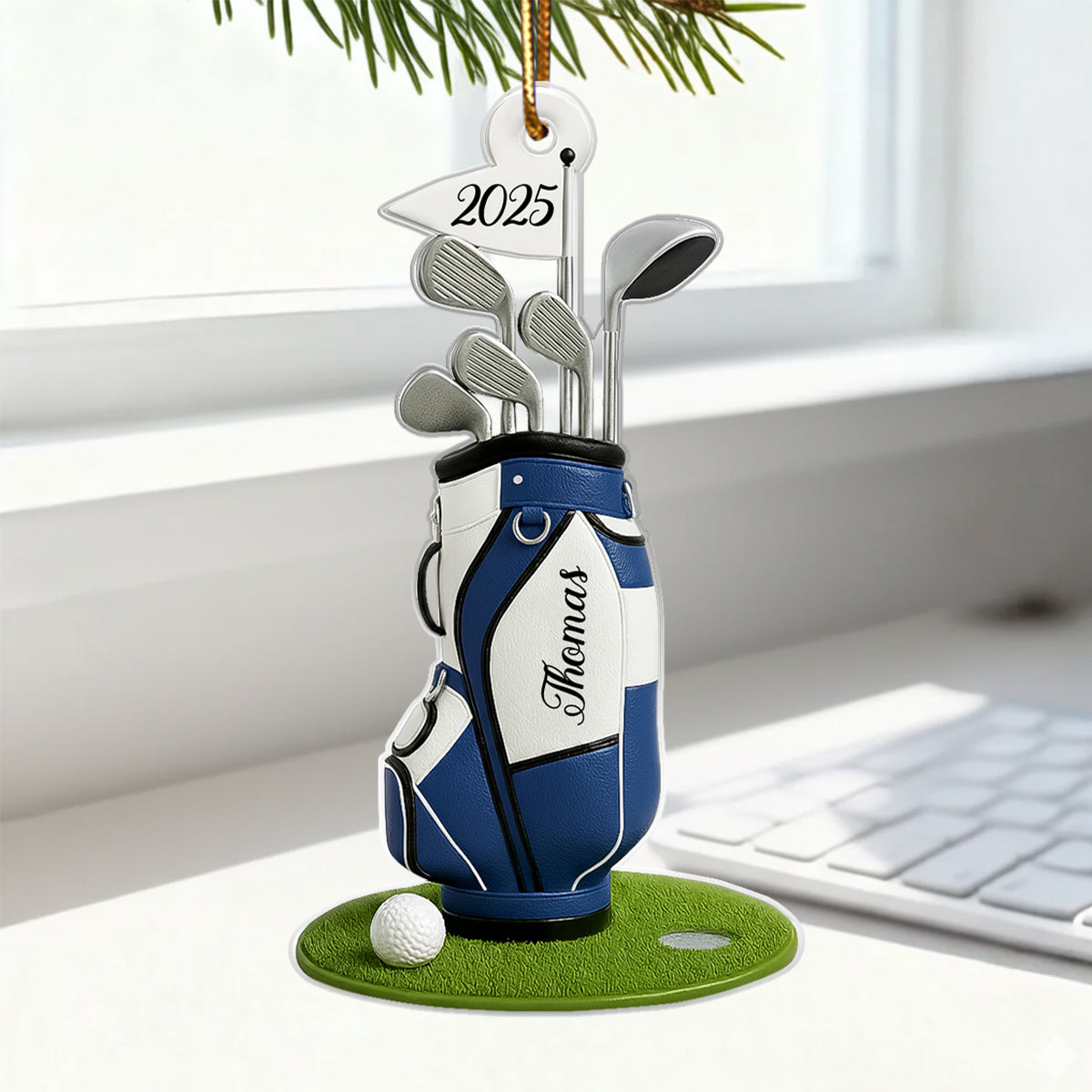 Custom Golf Bag Christmas Acrylic Ornament – Personalized Christmas Gift for Golf Lovers