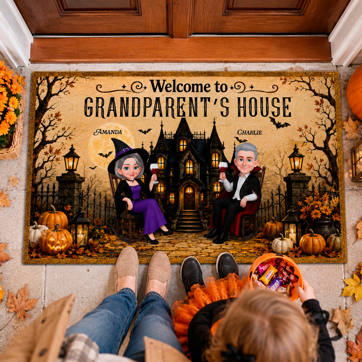 Halloween Grandparent Haunted House - Personalized Doormat - Halloween Decor Gift, Gift For Grandma Grandpa