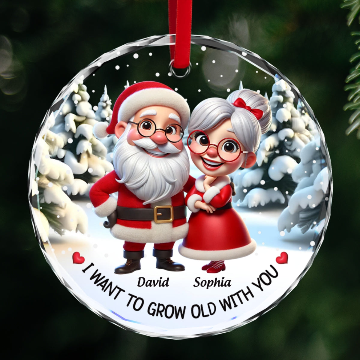 I Want To Grow Old With You Funny Cartoon Couple Christmas Personalized Glass Ornament