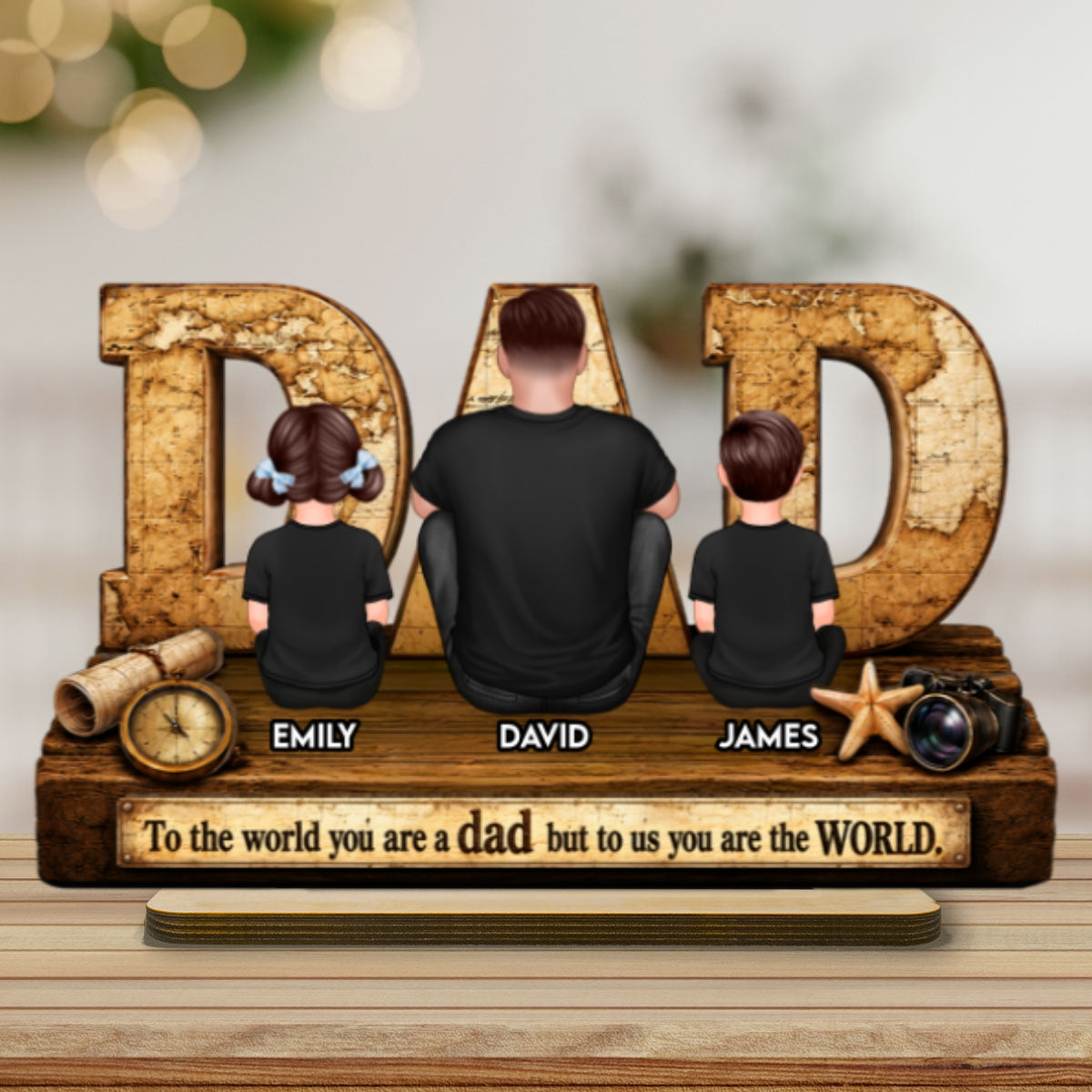 World Best Dad 2D Flat - Personalized Wooden Plaque - Father's Day Gift for Dad, Husband
