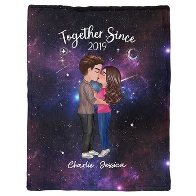 Doll Couple Kissing In Galaxy Night Personalized Fleece Blanket