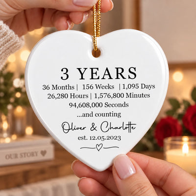 Custom Wedding Date Milestone - Personalized Ceramic Ornament - Christmas Anniversary Gift for Her, Gift for Him, Relationship Keepsake