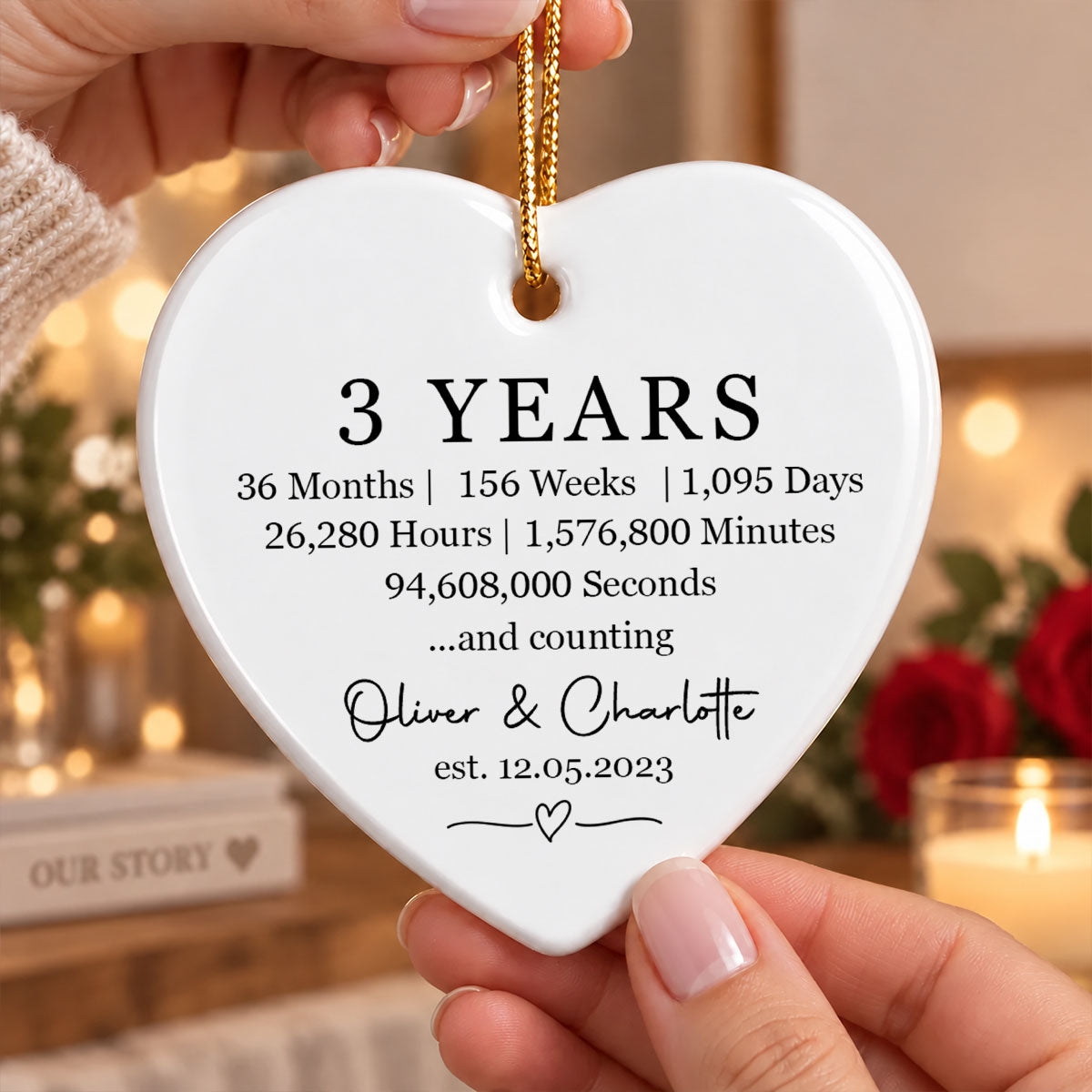 Custom Wedding Date Milestone - Personalized Ceramic Ornament - Christmas Anniversary Gift for Her, Gift for Him, Relationship Keepsake
