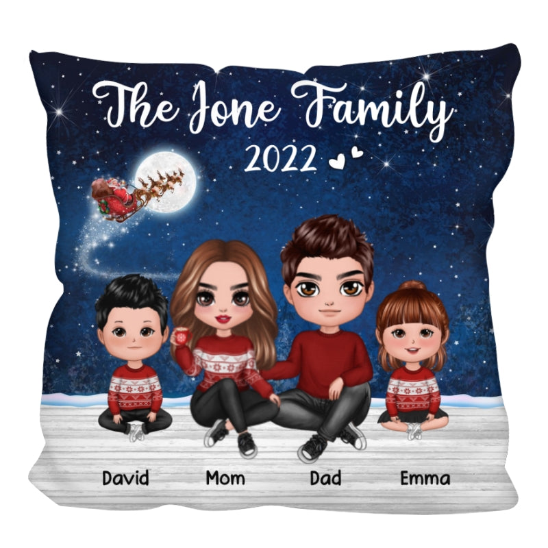 Family Sitting In Moon Light Personalized Pillow (Insert Included)