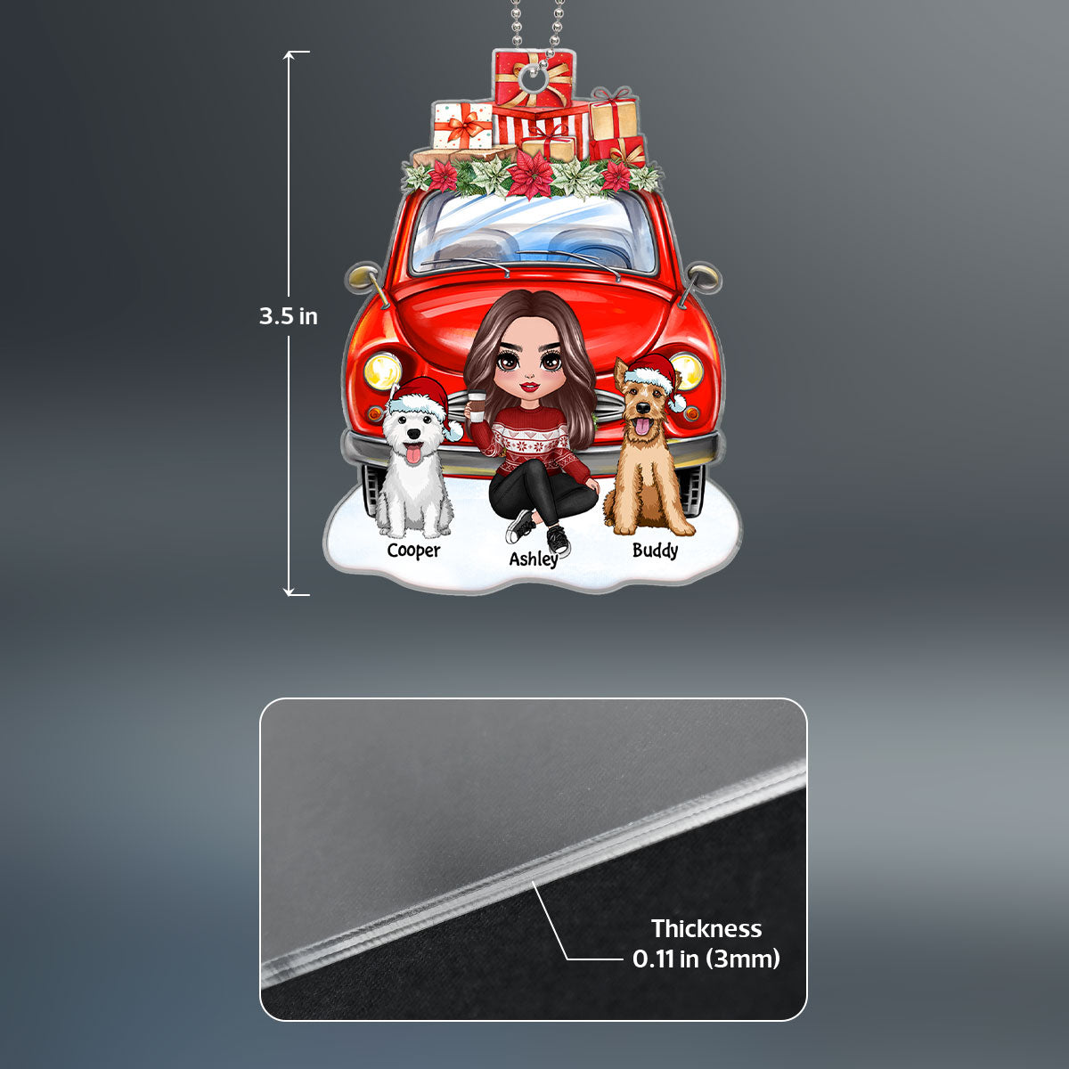 Dog Mom Sitting Front Christmas Car Personalized Acrylic Ornament
